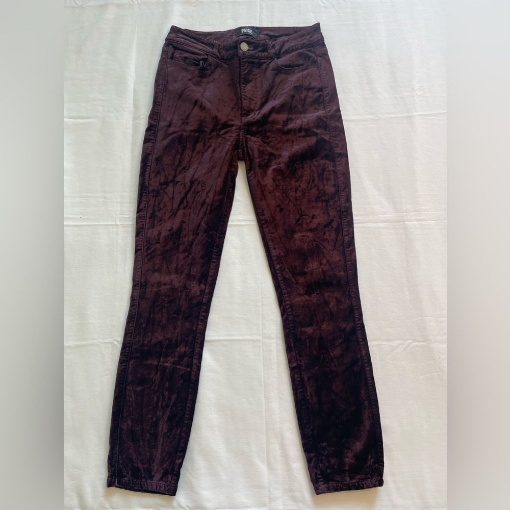 Paige Women's Dark Burgundy Velvet Skinny Fit Hoxton Ankle Pants Size 27